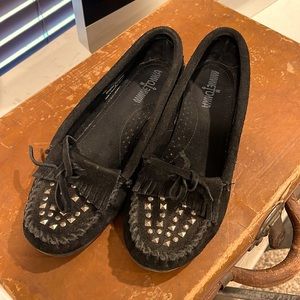 Black Minnetonka studded moccasins